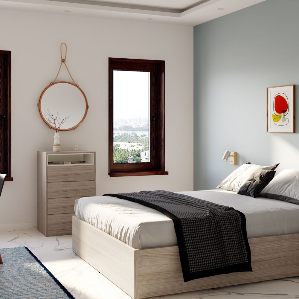 Minimal Blue Wall Paint Design for Bedroom Interiors