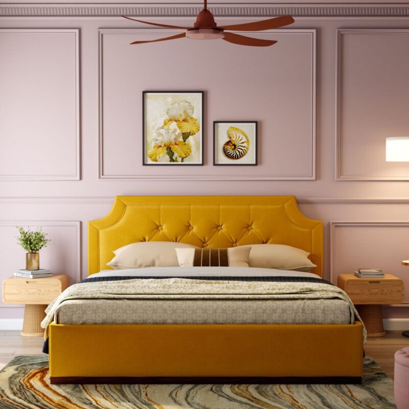 Contemporary Pink Matte Wall Paint Design with Wall Moulding Panels