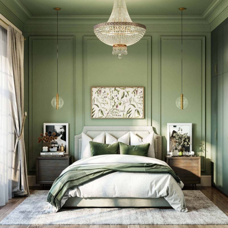 Classic Green Paint with Trims Wall Paint Design