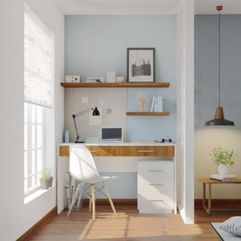 Refreshing Light Blue Scandinavian Wall Paint Design for Home Offices