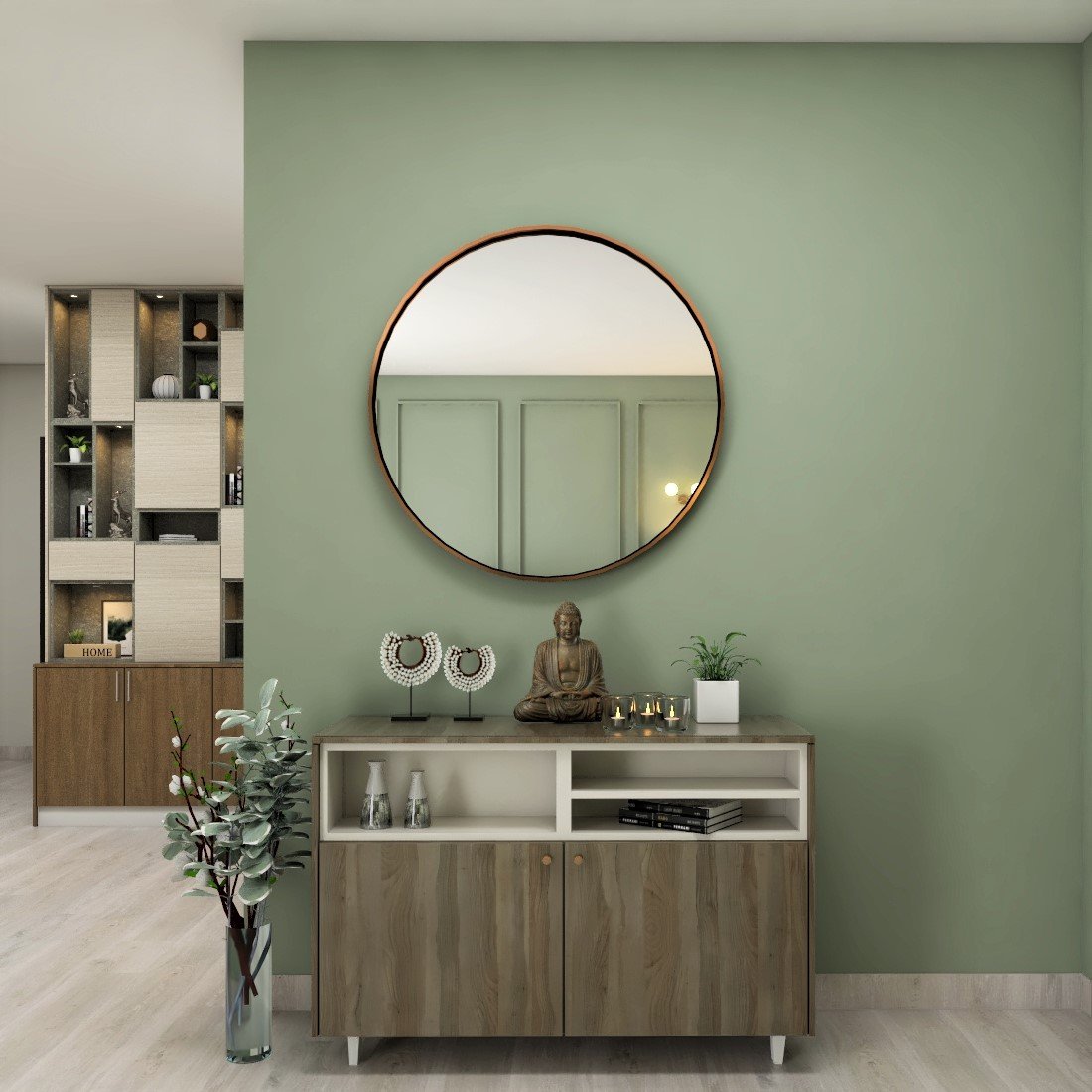 Contemporary Light Green Foyer Wall Paint Design