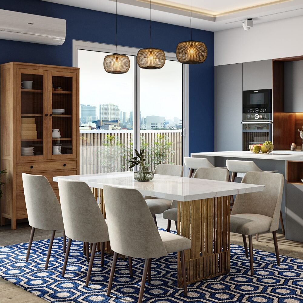 Contemporary Dark Blue Wall Paint Design For Dining Rooms