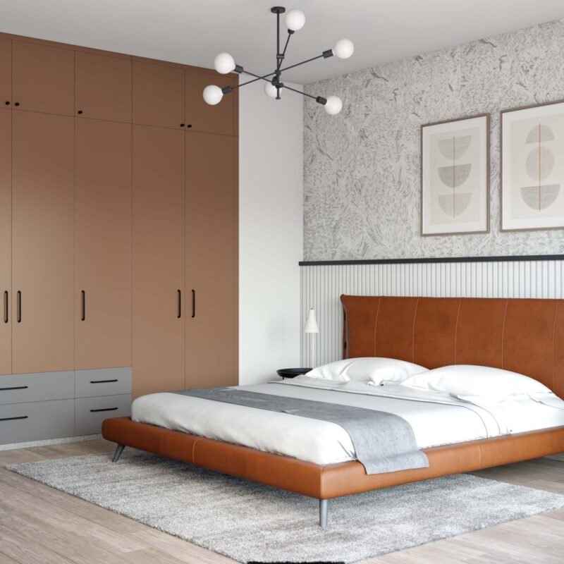 Modern 5-Door Swing Wardrobe Design in Tan and Dove Grey