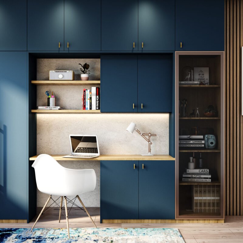 2-Door Modern Swing Wardrobe Design in Trooper With Gold Handles