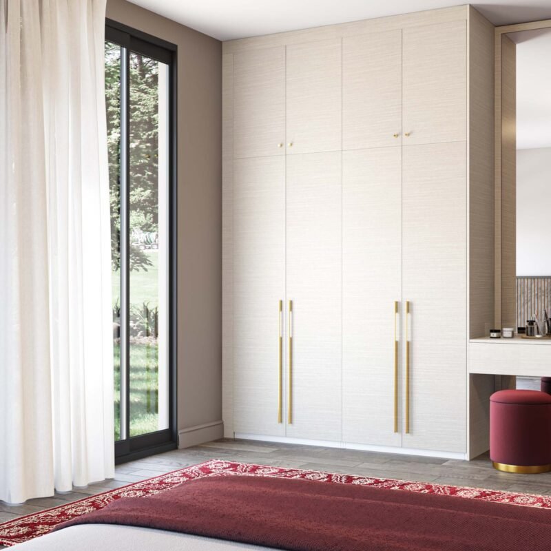 4-Door Minimal Swing Wardrobe Design in Caven Acacia With Loft Storage