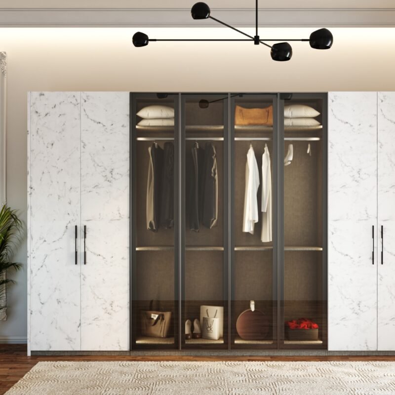 8-Door Contemporary Swing Wardrobe Design in Matte Finish