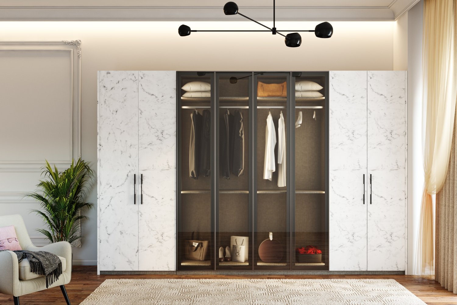 8-Door Contemporary Swing Wardrobe Design in Matte Finish