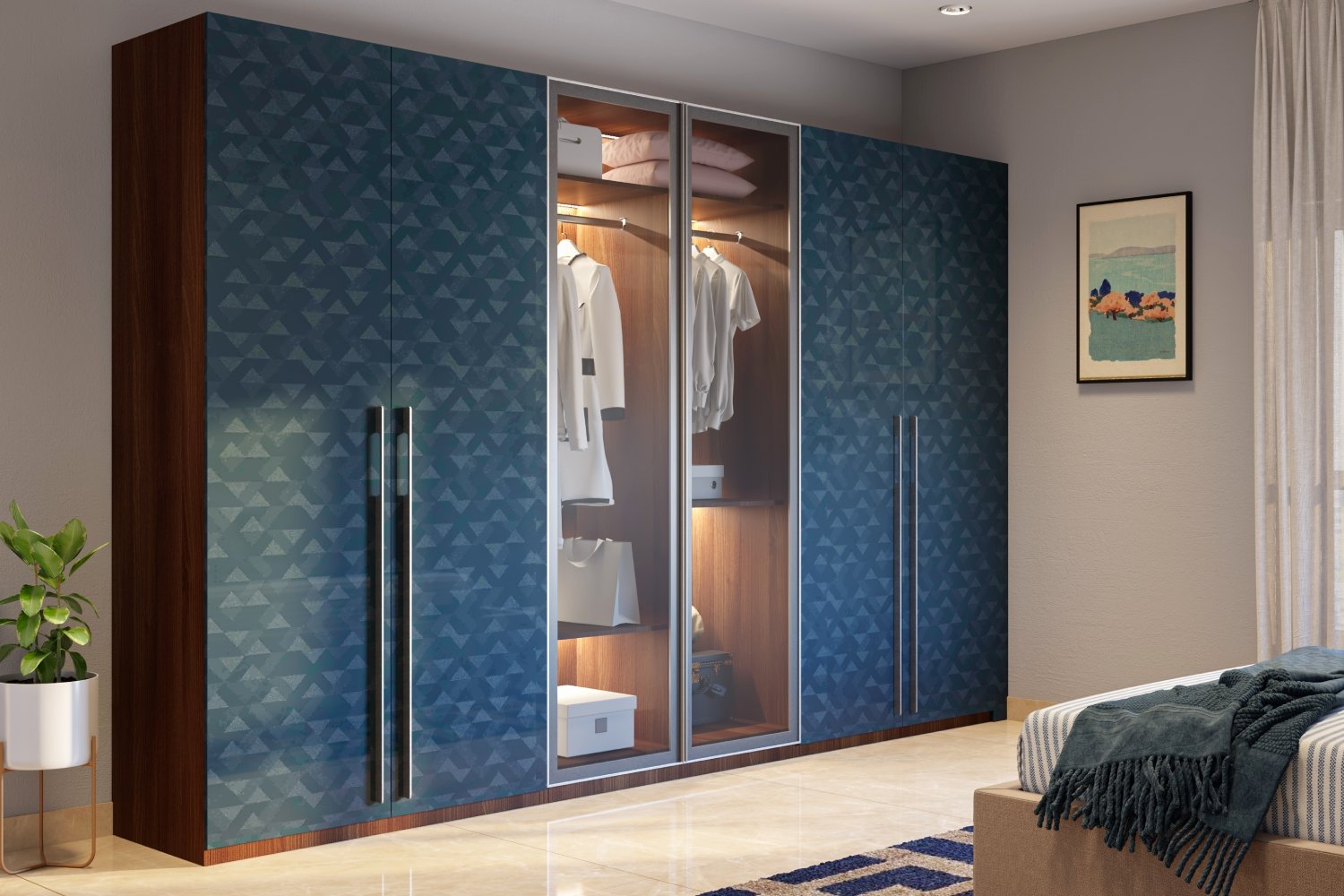 6-Door Geometric Contemporary Swing Wardrobe Design