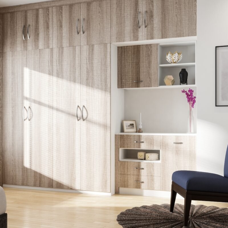 Modern 4-Door Swing Wardrobe Design with Suede Laminate Shutters